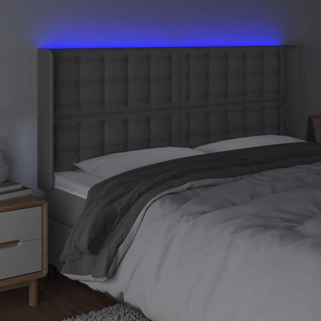 vidaXL LED Kopfteil Grau 183x16x118/128 cm Kunstleder