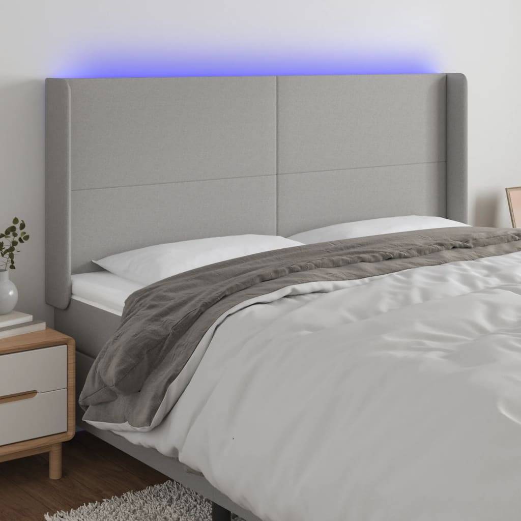 vidaXL LED Kopfteil Hellgrau 183x16x118/128 cm Stoff