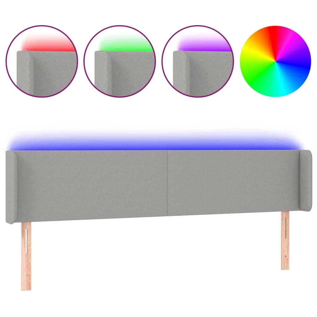 vidaXL LED Kopfteil Hellgrau 183x16x78/88 cm Stoff