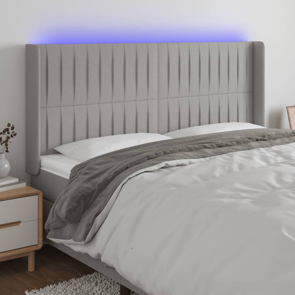 vidaXL LED Kopfteil Hellgrau 163x16x118/128 cm Stoff
