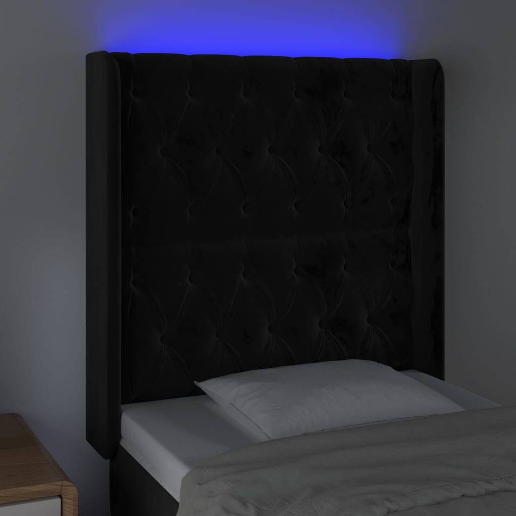 vidaXL LED Kopfteil Schwarz 83x16x118/128 cm Samt