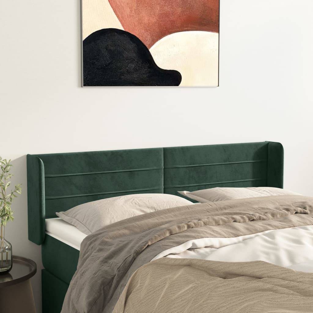 vidaXL Kopfteil mit Ohren Dunkelgrün 147x16x78/88 cm Samt