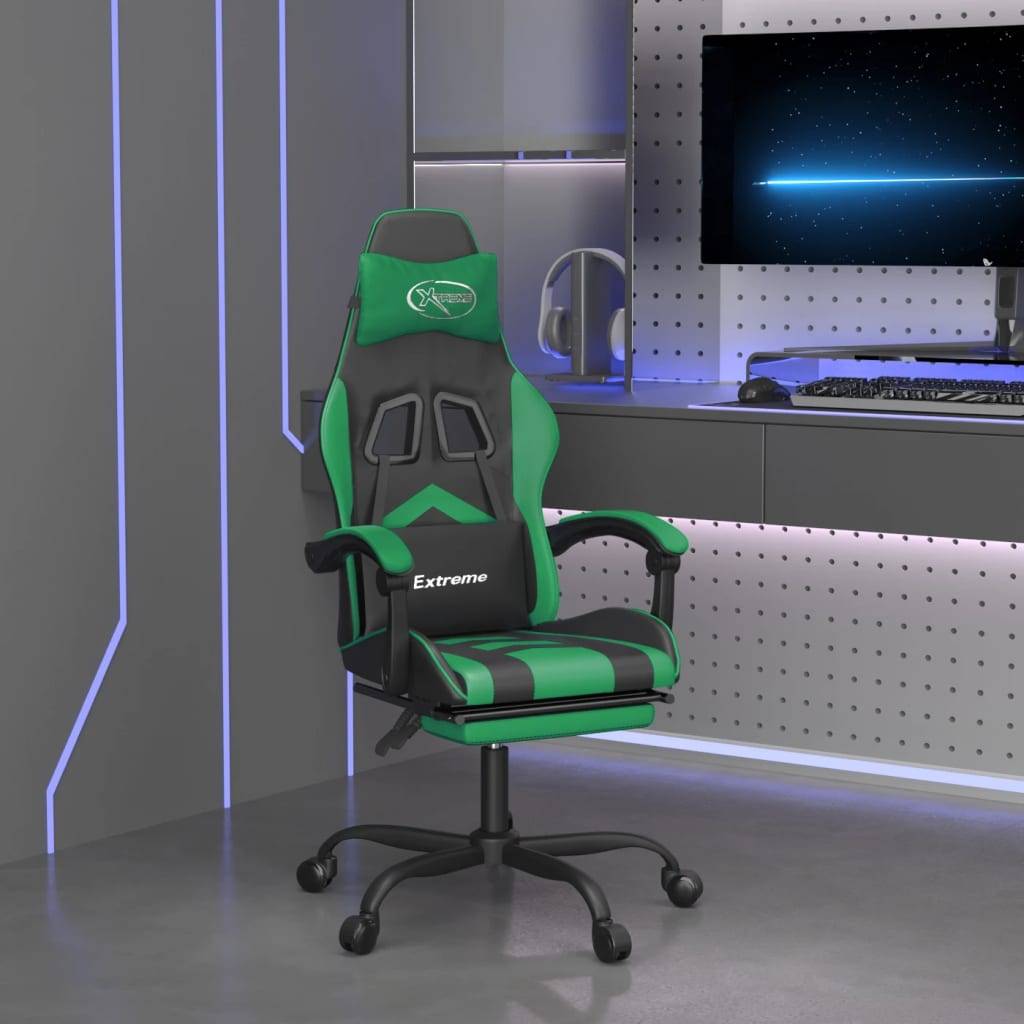 vidaXL Gaming-Stuhl mit Fußstütze Schwarz und Grün Kunstleder