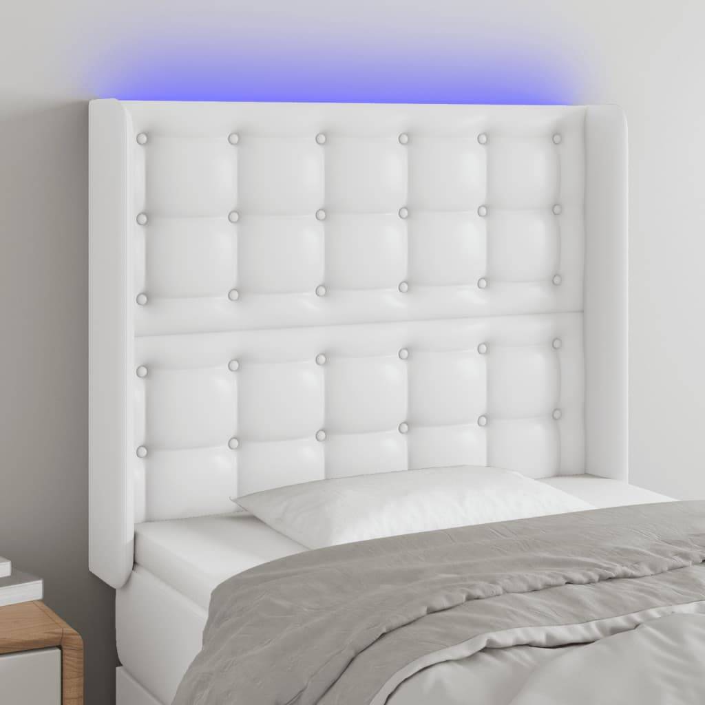 vidaXL LED Kopfteil Weiß 83x16x118/128 cm Kunstleder