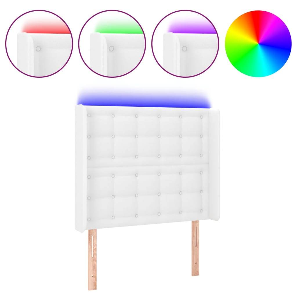 vidaXL LED Kopfteil Weiß 83x16x118/128 cm Kunstleder