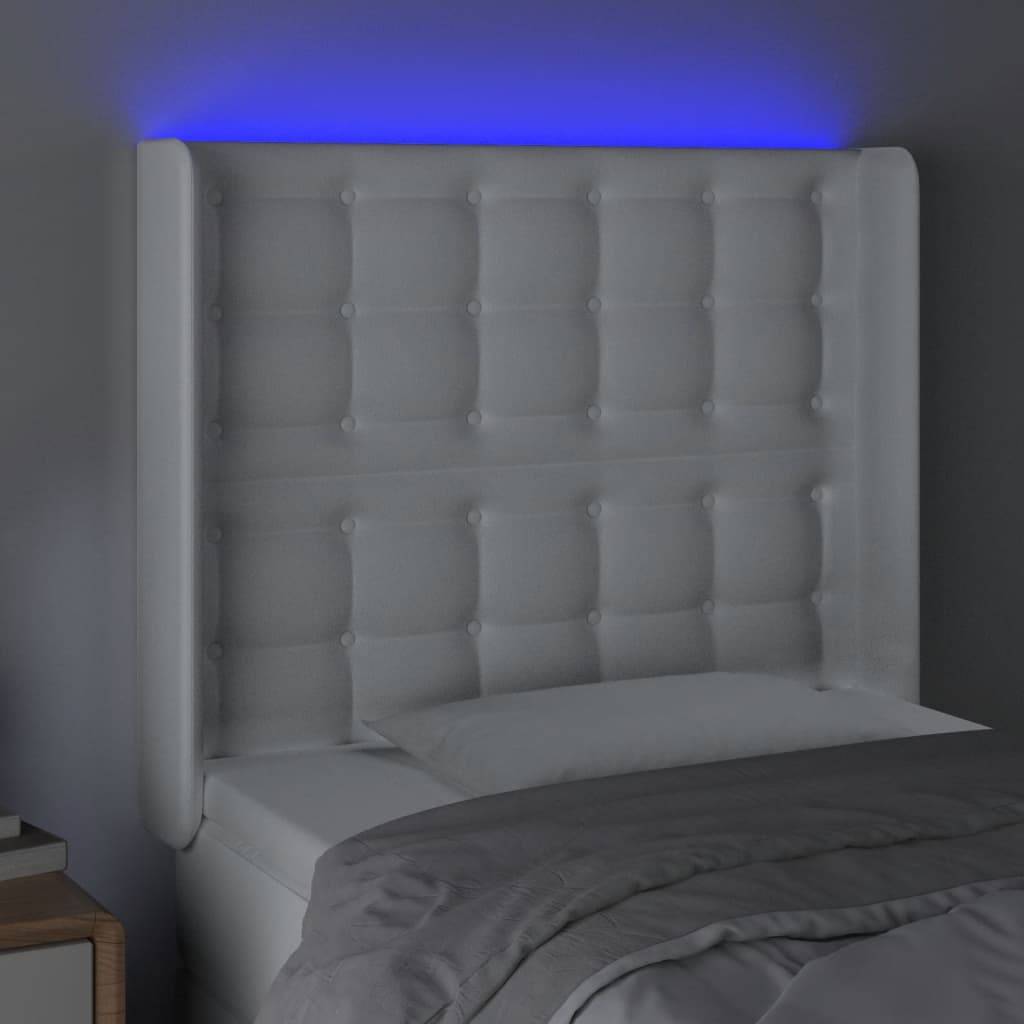 vidaXL LED Kopfteil Weiß 83x16x118/128 cm Kunstleder