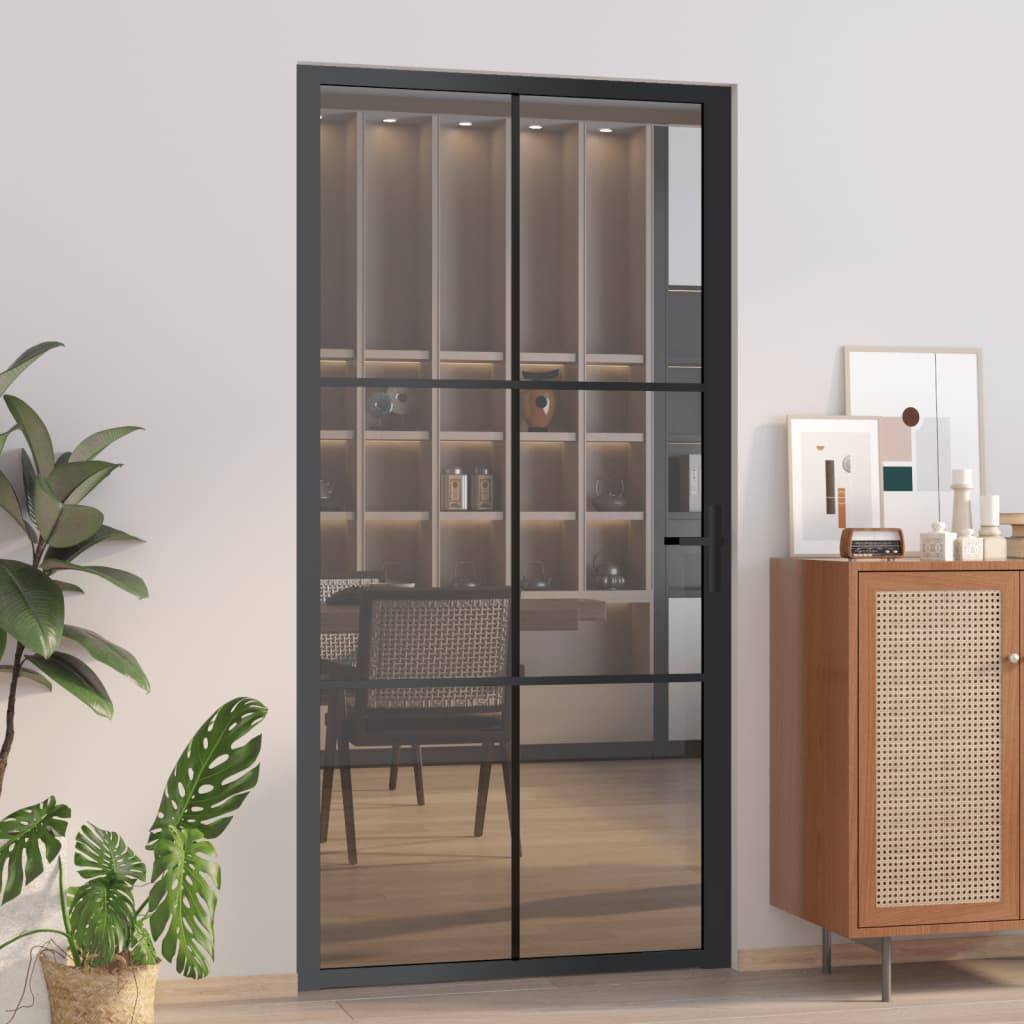 vidaXL Innentür 102,5x201,5 cm Schwarz ESG-Glas und Aluminium