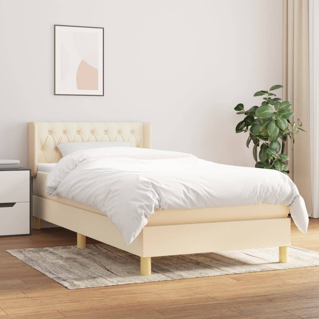 vidaXL Boxspringbett mit Matratze Creme 90x190 cm Stoff