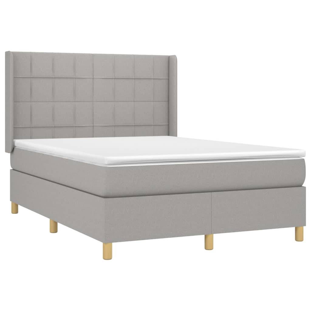 vidaXL Boxspringbett mit Matratze & LED Hellgrau 140x190 cm Stoff