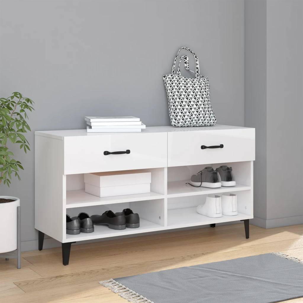 vidaXL Schuhschrank Hochglanz-Weiß 102x35x55 cm Holzwerkstoff
