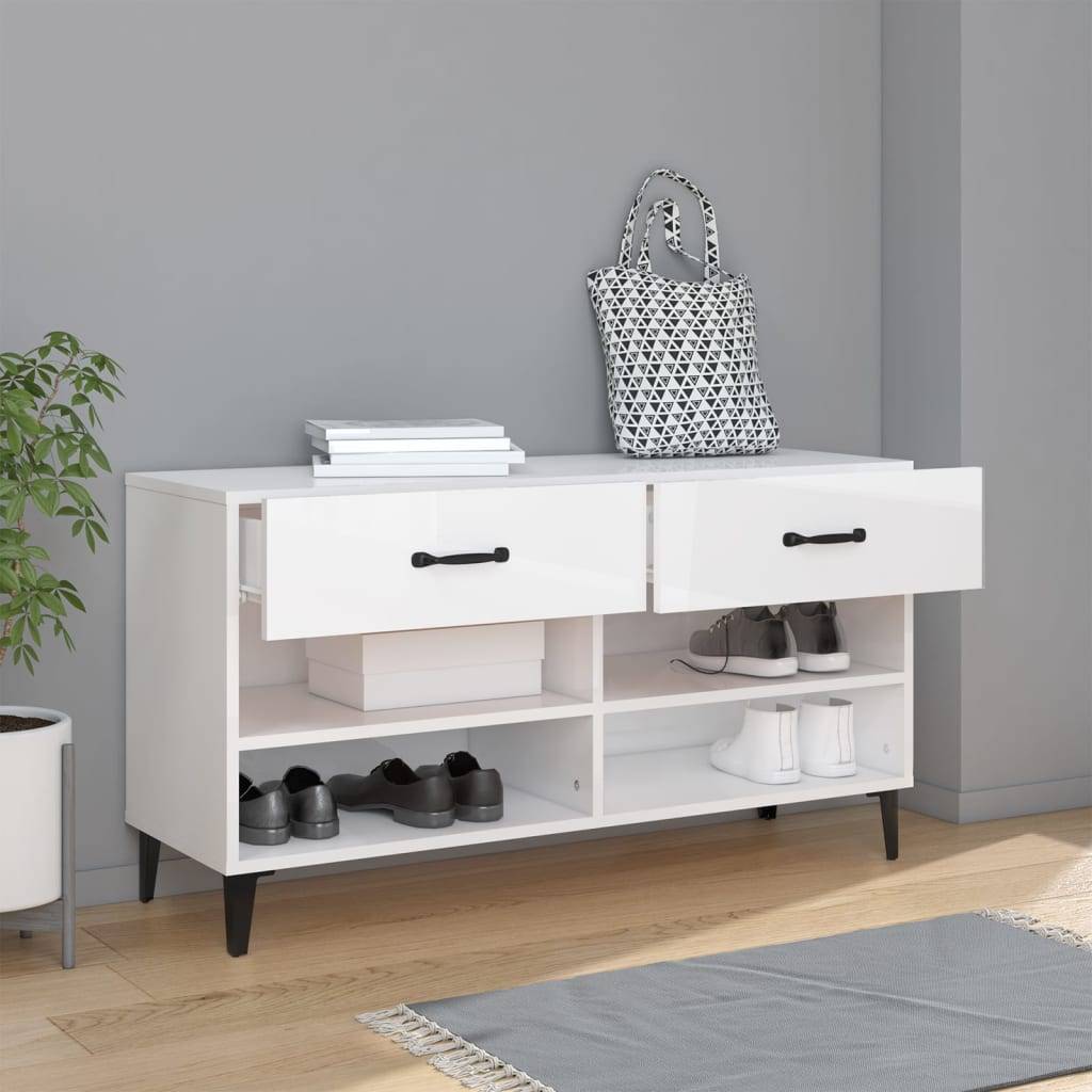 vidaXL Schuhschrank Hochglanz-Weiß 102x35x55 cm Holzwerkstoff