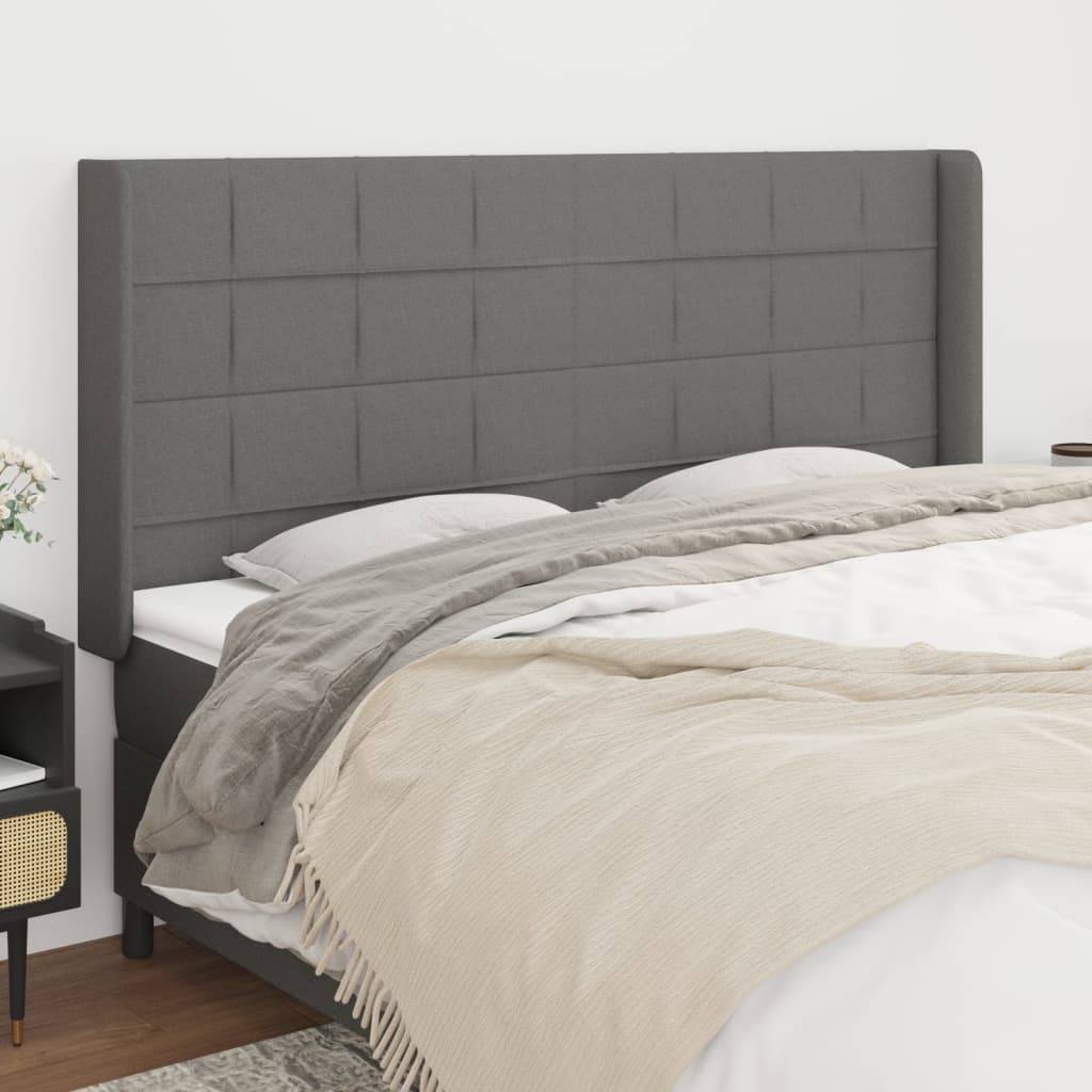 vidaXL Kopfteil mit Ohren Dunkelgrau 203x16x118/128 cm Stoff