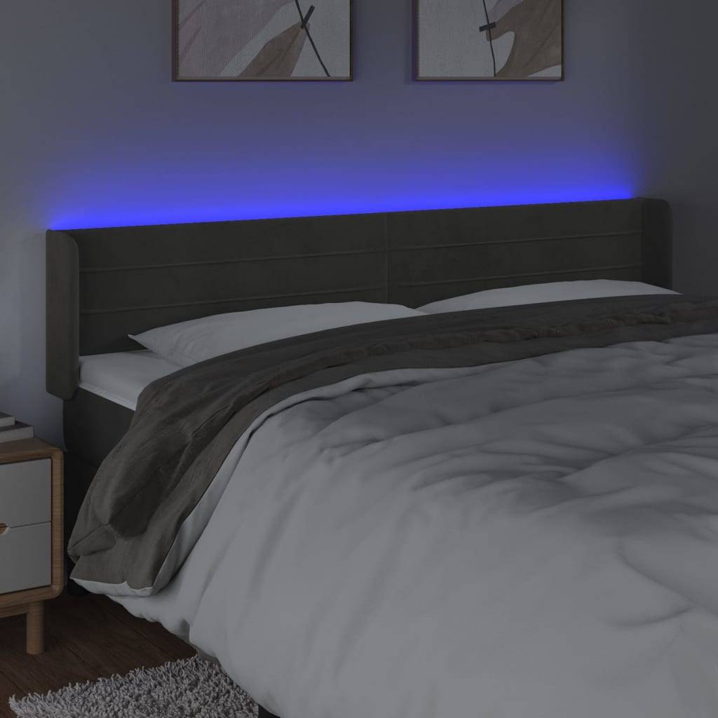 vidaXL LED Kopfteil Dunkelgrau 203x16x78/88 cm Samt