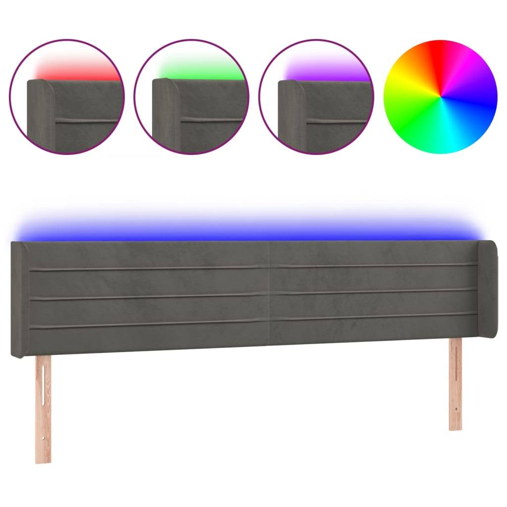 vidaXL LED Kopfteil Dunkelgrau 203x16x78/88 cm Samt