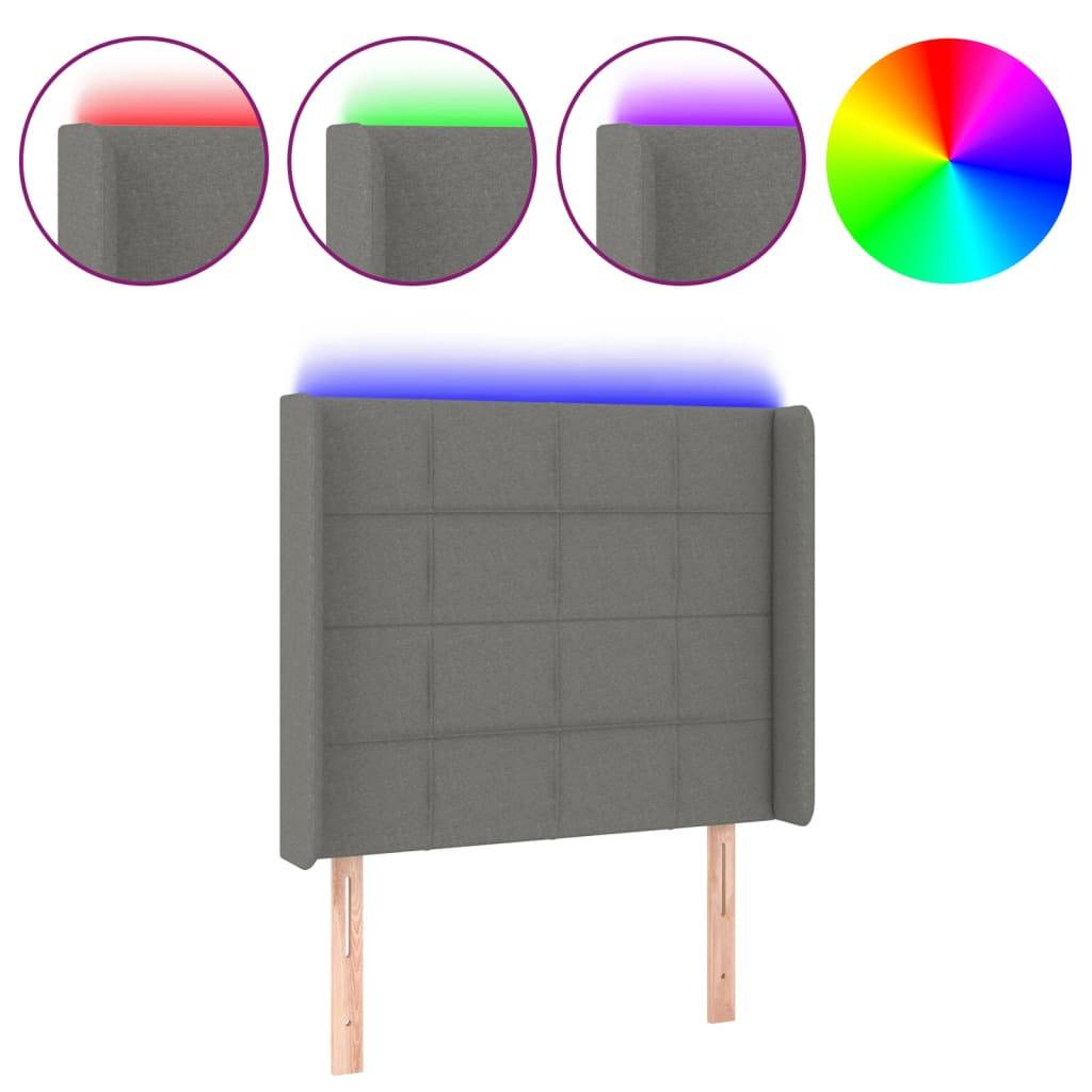 vidaXL LED Kopfteil Dunkelgrau 93x16x118/128 cm Stoff