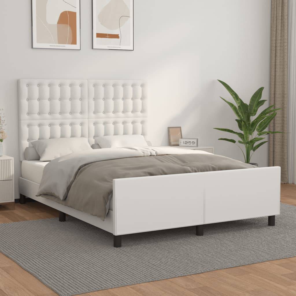 vidaXL Bettgestell mit Kopfteil Weiß 140x190 cm Kunstleder