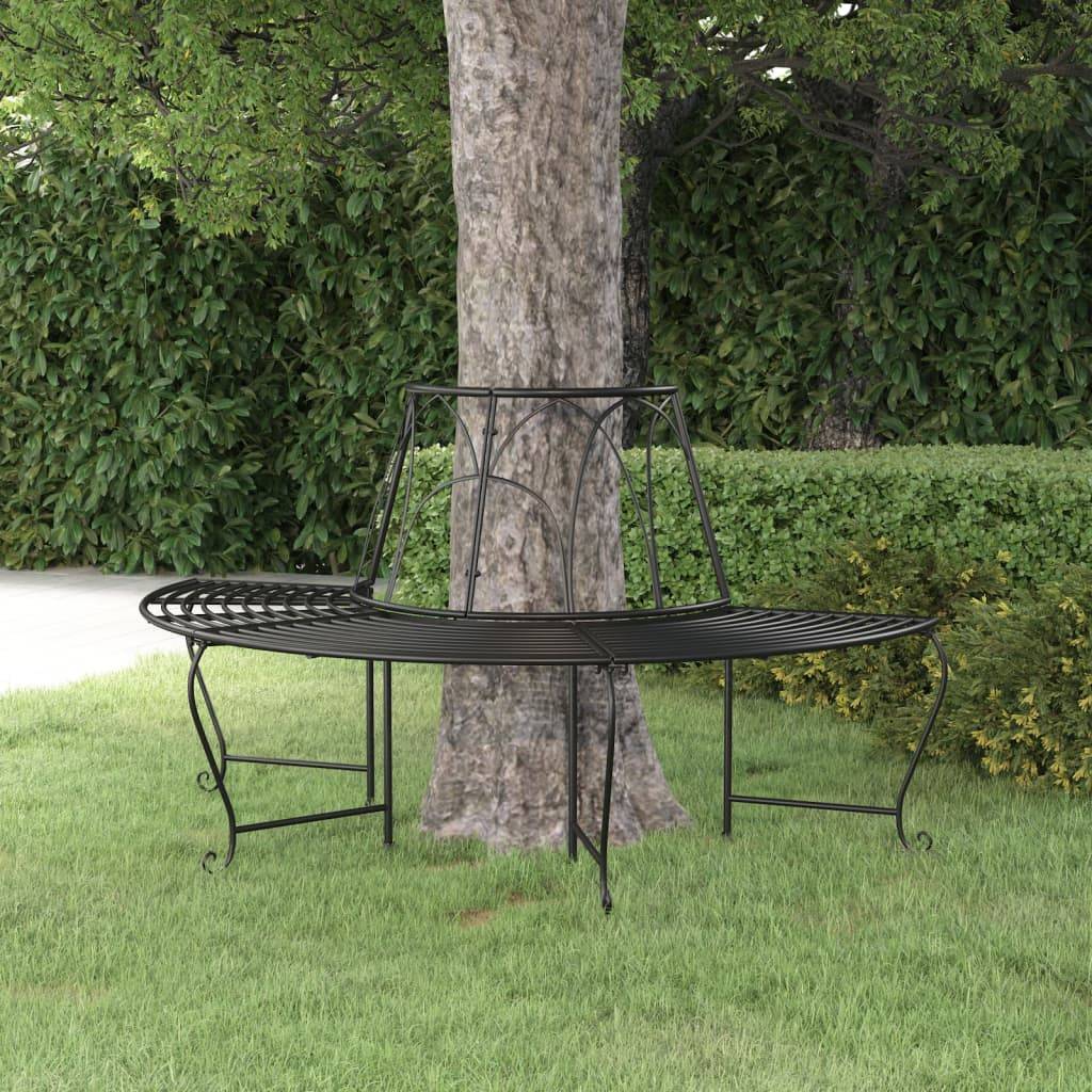 vidaXL Baumbank Halbrund Ø159 cm Schwarz Stahl