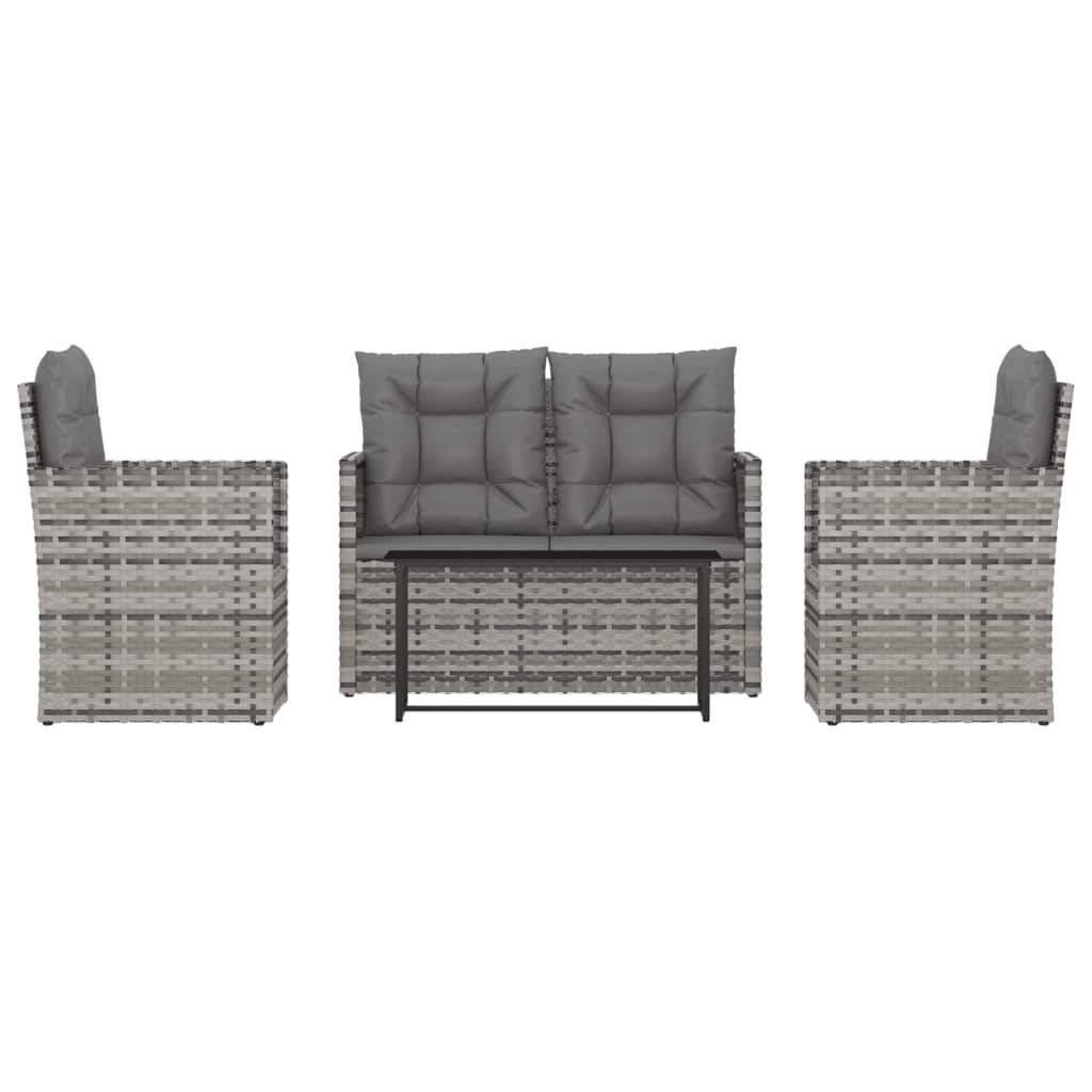 vidaXL 4-tlg. Garten-Lounge-Set mit Kissen Poly Rattan Grau