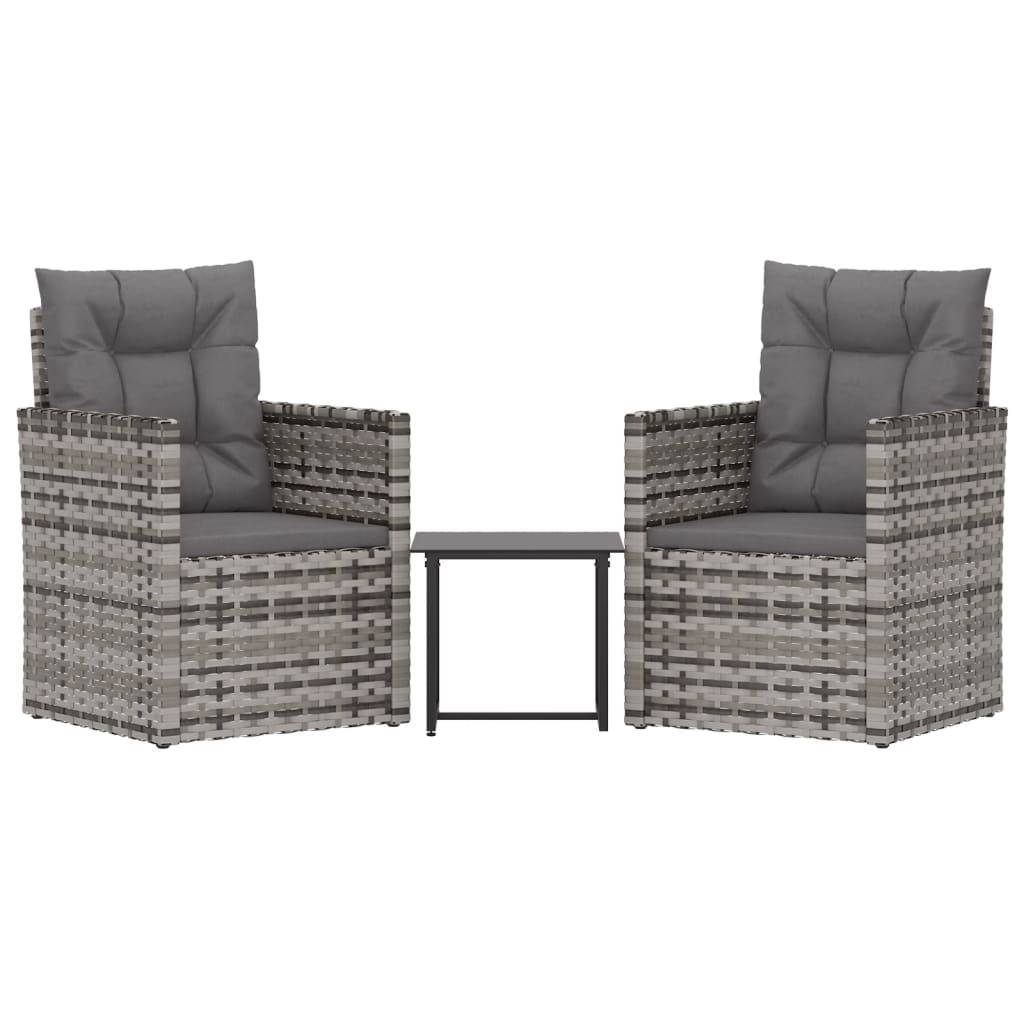 vidaXL 3-tlg. Garten-Lounge-Set mit Kissen Poly Rattan Grau