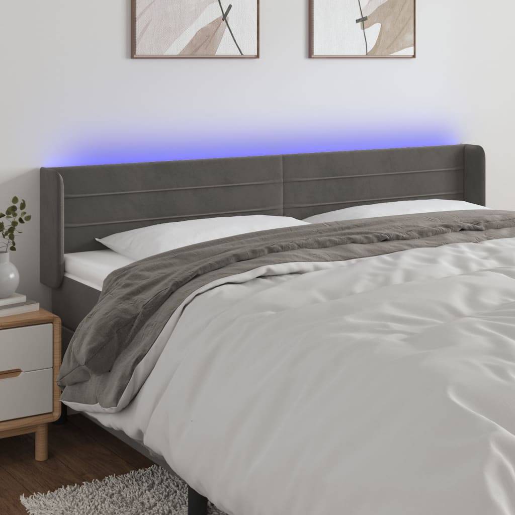 vidaXL LED Kopfteil Dunkelgrau 163x16x78/88 cm Samt