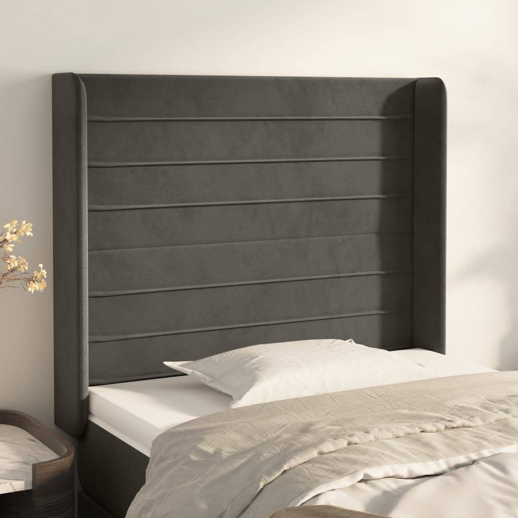 vidaXL Kopfteil mit Ohren Dunkelgrau 83x16x118/128 cm Samt