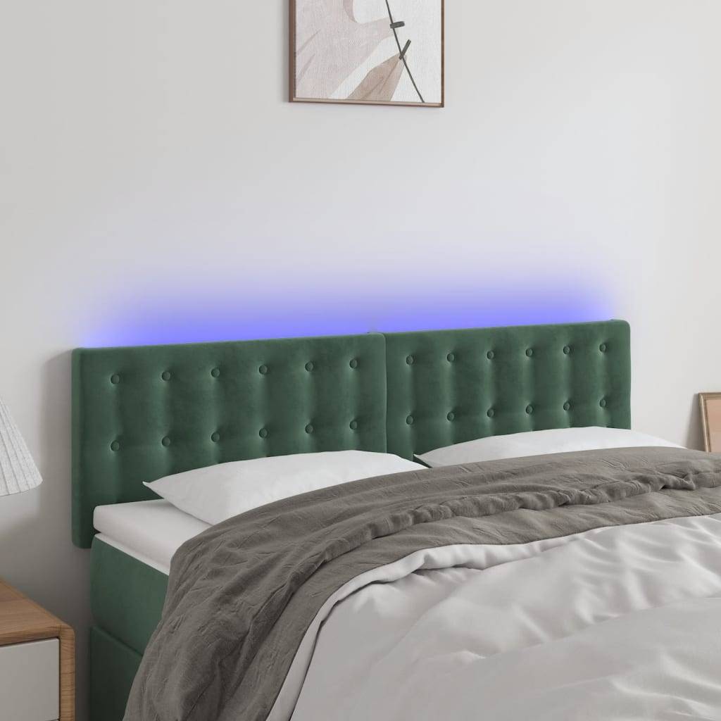 vidaXL LED Kopfteil Dunkelgrün 144x5x78/88 cm Samt