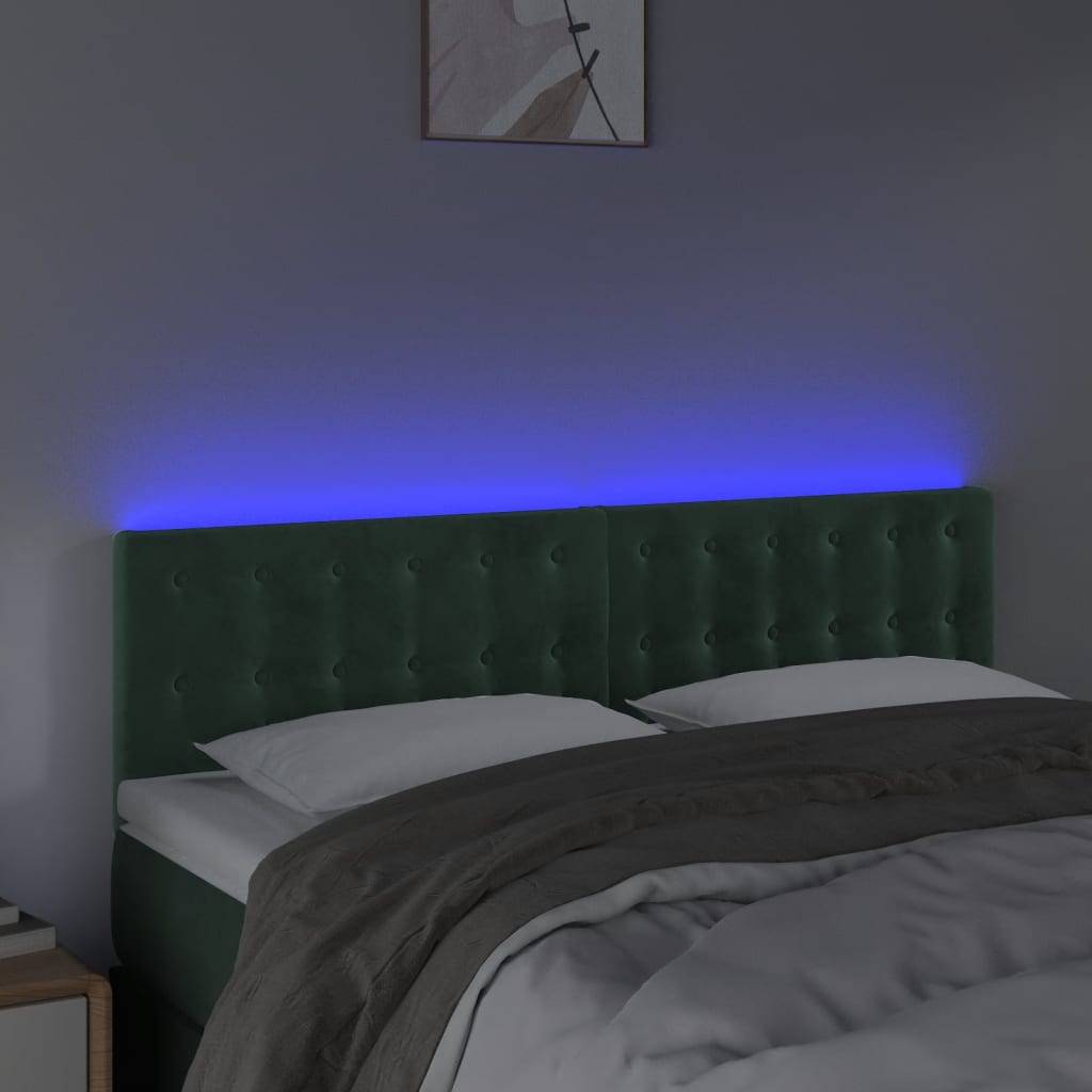 vidaXL LED Kopfteil Dunkelgrün 144x5x78/88 cm Samt