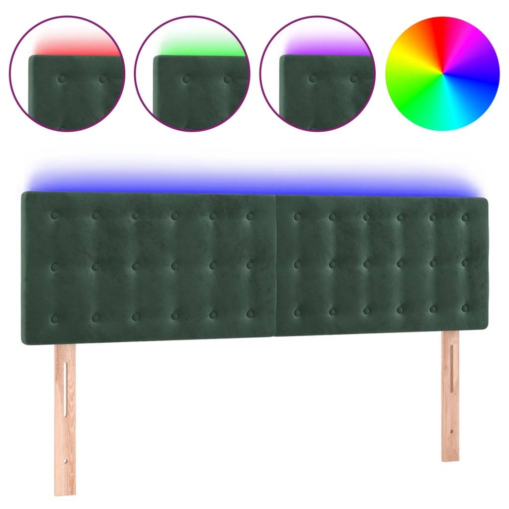 vidaXL LED Kopfteil Dunkelgrün 144x5x78/88 cm Samt