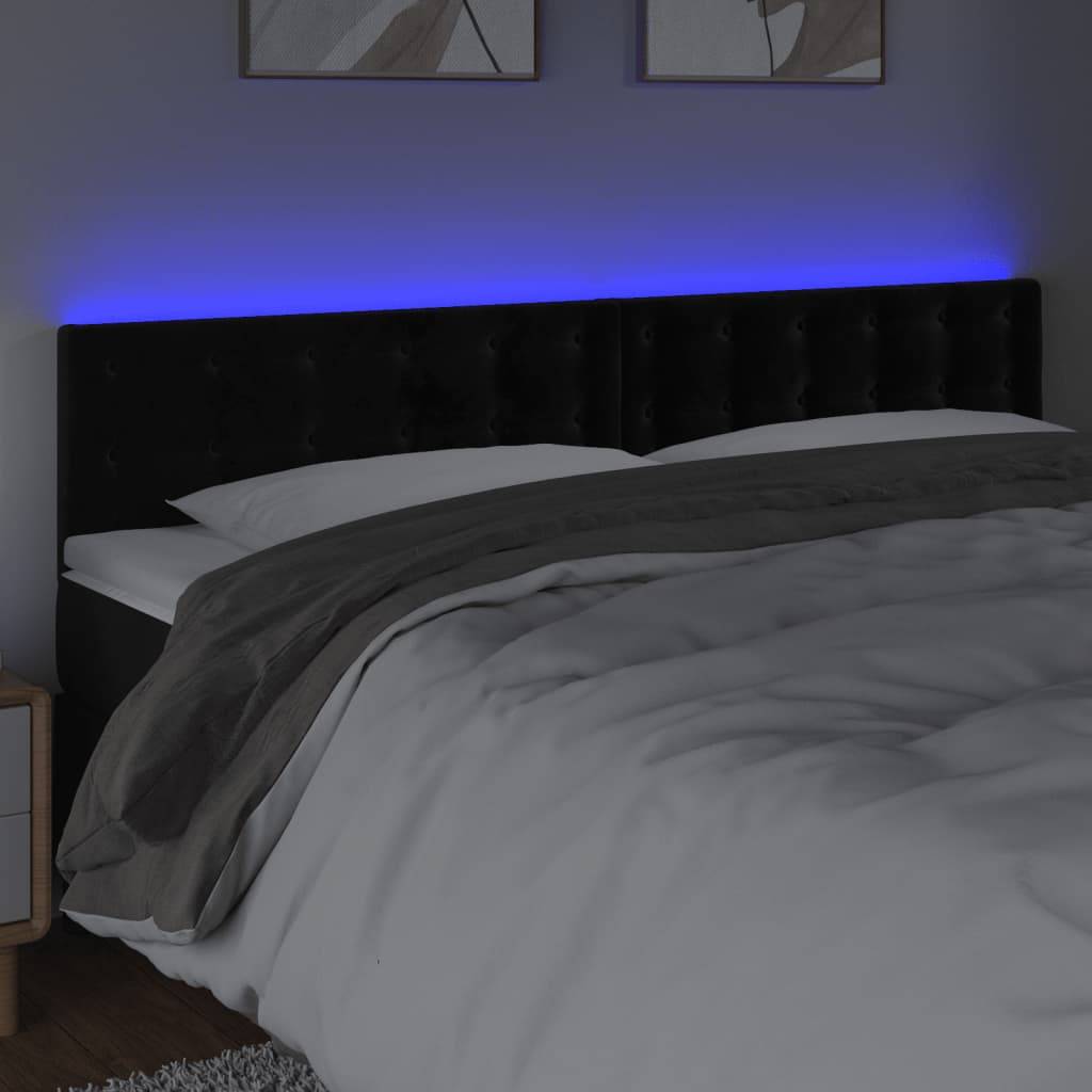 vidaXL LED Kopfteil Schwarz 200x5x78/88 cm Samt