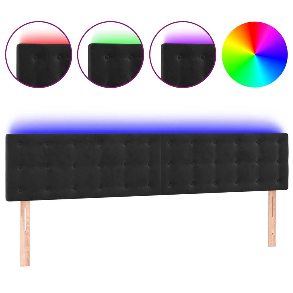vidaXL LED Kopfteil Schwarz 200x5x78/88 cm Samt