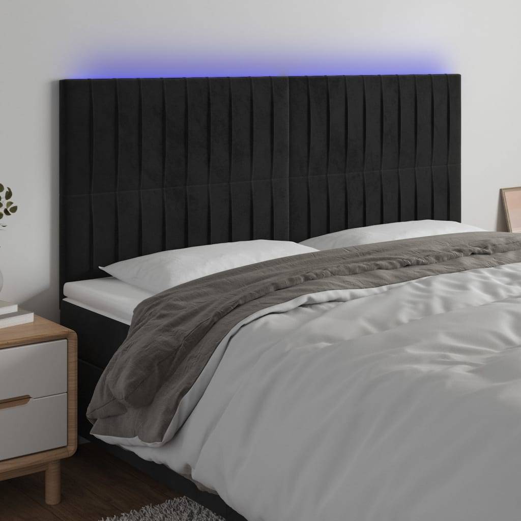 vidaXL LED Kopfteil Schwarz 160x5x118/128 cm Samt