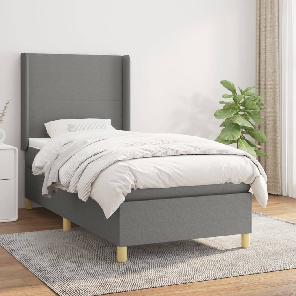 vidaXL Boxspringbett mit Matratze Dunkelgrau 90x200 cm Stoff