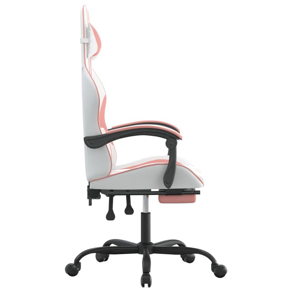 vidaXL Gaming-Stuhl mit Fußstütze Weiß und Rosa Kunstleder