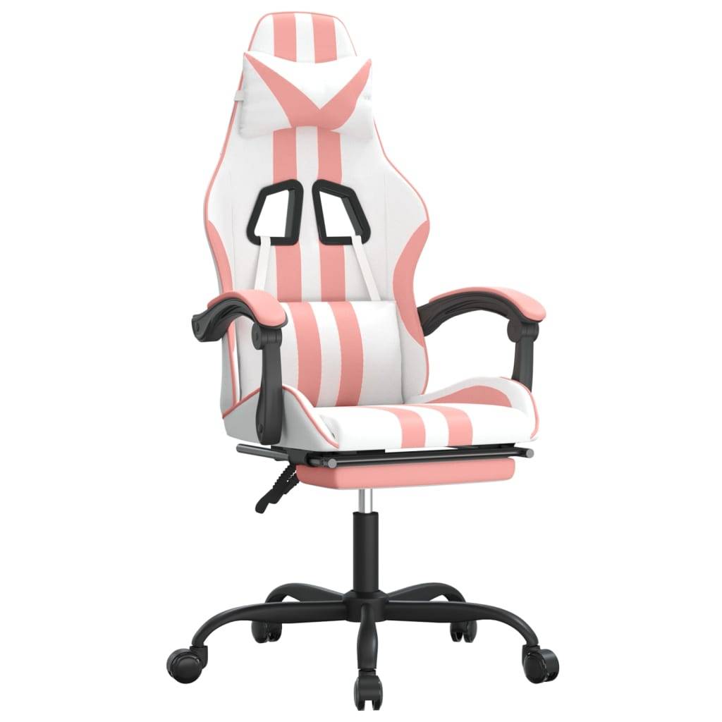 vidaXL Gaming-Stuhl mit Fußstütze Weiß und Rosa Kunstleder