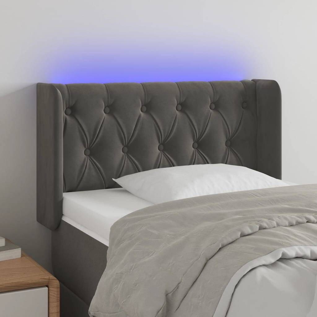 vidaXL LED Kopfteil Dunkelgrau 83x16x78/88 cm Samt