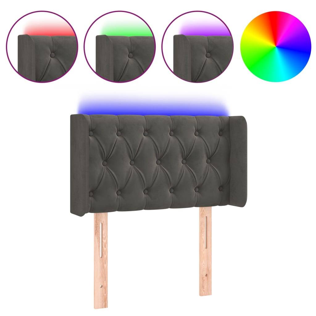 vidaXL LED Kopfteil Dunkelgrau 83x16x78/88 cm Samt