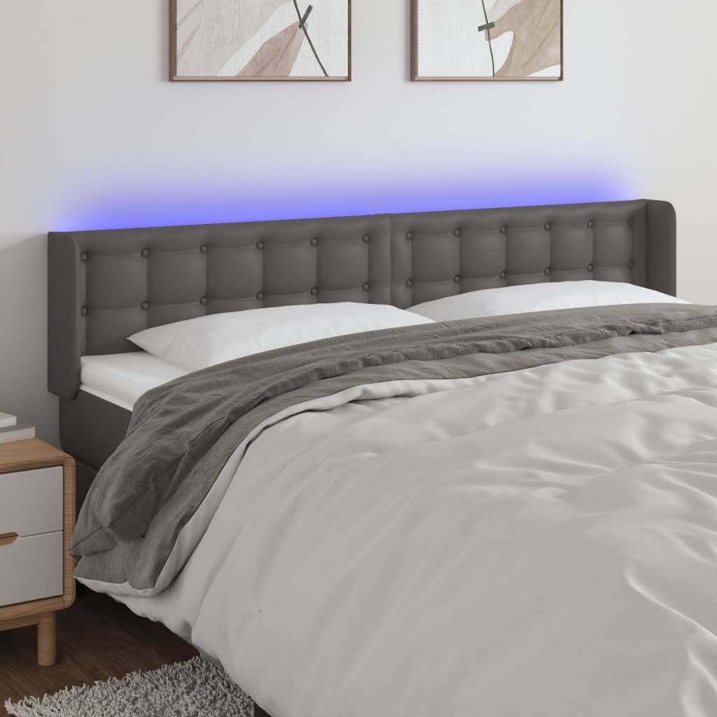 vidaXL LED Kopfteil Grau 203x16x78/88 cm Kunstleder