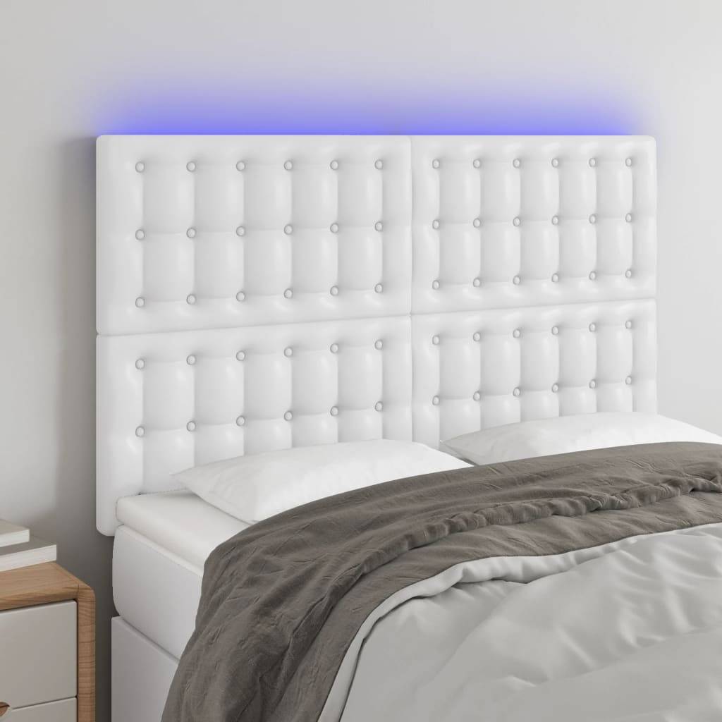 vidaXL LED Kopfteil Weiß 144x5x118/128 cm Kunstleder