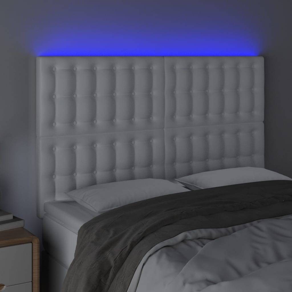 vidaXL LED Kopfteil Weiß 144x5x118/128 cm Kunstleder