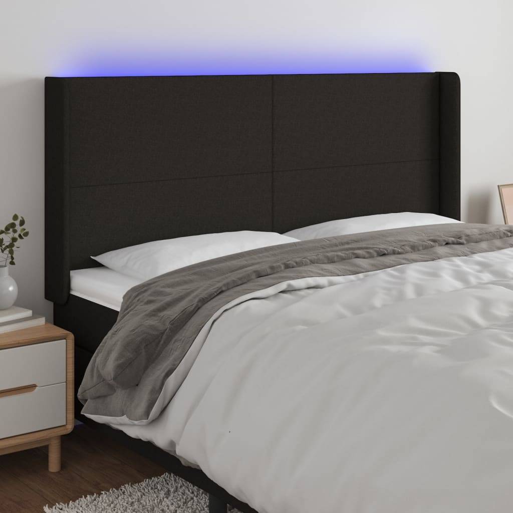 vidaXL LED Kopfteil Schwarz 203x16x118/128 cm Stoff