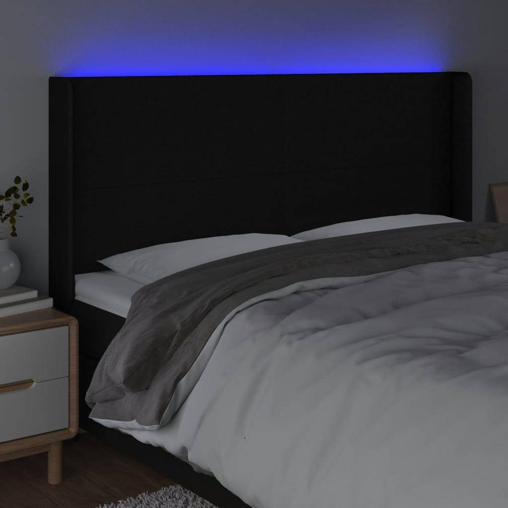 vidaXL LED Kopfteil Schwarz 203x16x118/128 cm Stoff