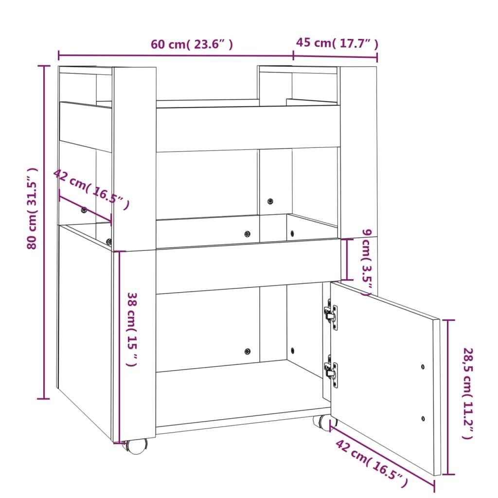 vidaXL Küchenwagen Grau Sonoma 60x45x80 cm Holzwerkstoff