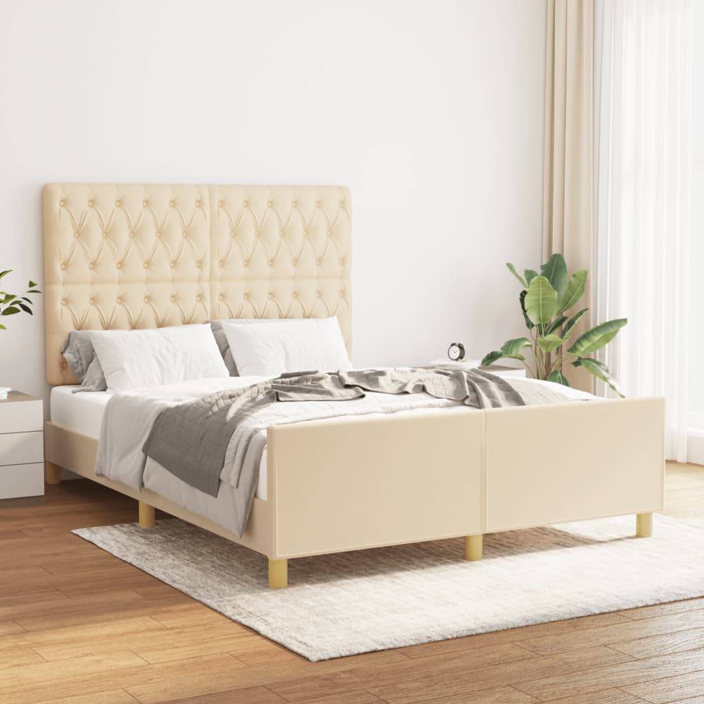 vidaXL Bettgestell ohne Matratze Creme 140x190 cm Stoff