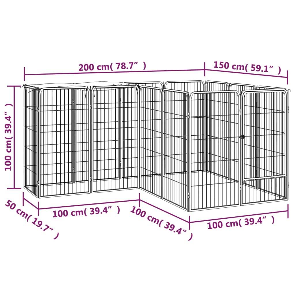 vidaXL 14-tlg. Hundelaufstall Schwarz 50x100cm Stahl Pulverbeschichtet