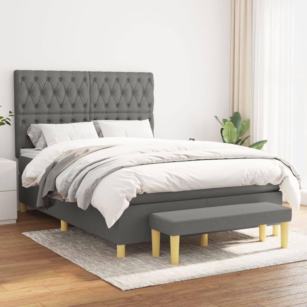 vidaXL Boxspringbett mit Matratze Dunkelgrau 140x200 cm Stoff