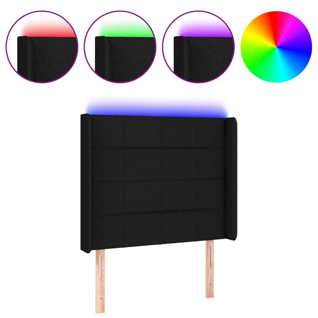 vidaXL LED Kopfteil Schwarz 83x16x118/128 cm Stoff