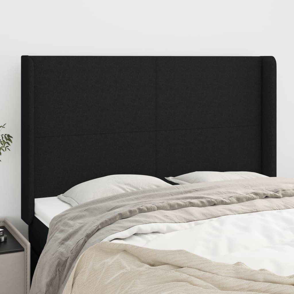 vidaXL Kopfteil mit Ohren Schwarz 147x16x118/128 cm Stoff