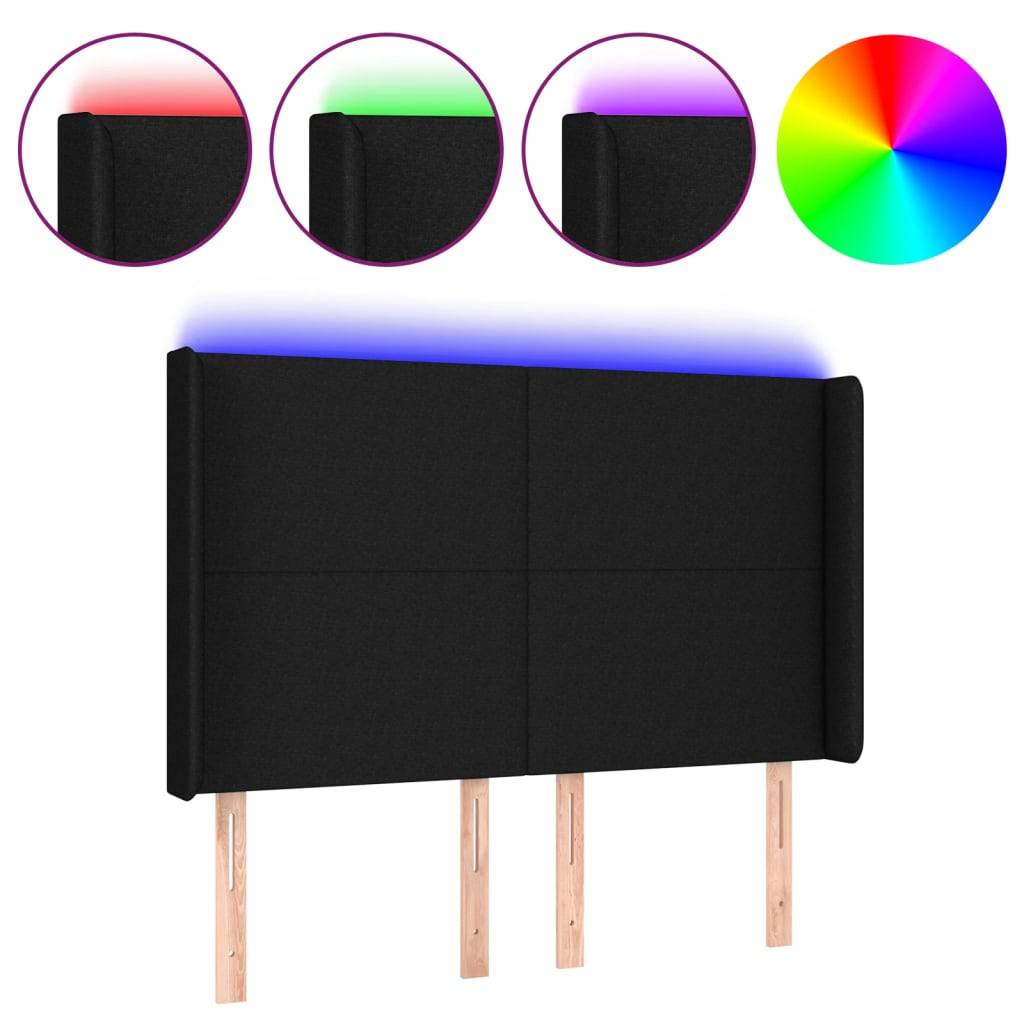 vidaXL LED Kopfteil Schwarz 147x16x118/128 cm Stoff