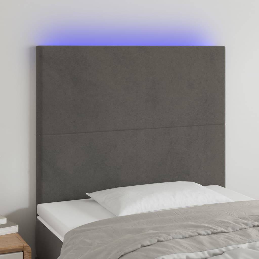 vidaXL LED Kopfteil Dunkelgrau 90x5x118/128 cm Samt