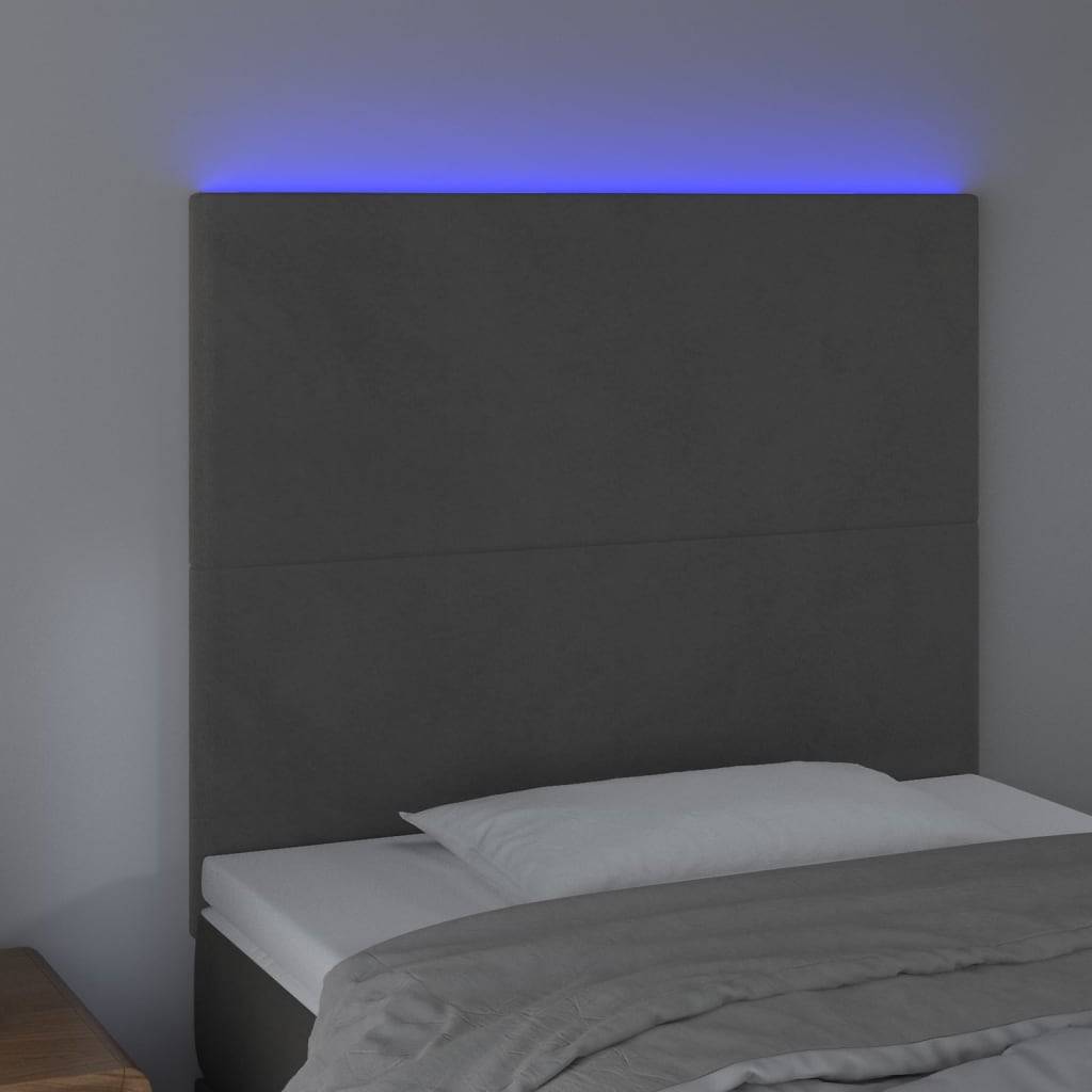 vidaXL LED Kopfteil Dunkelgrau 90x5x118/128 cm Samt